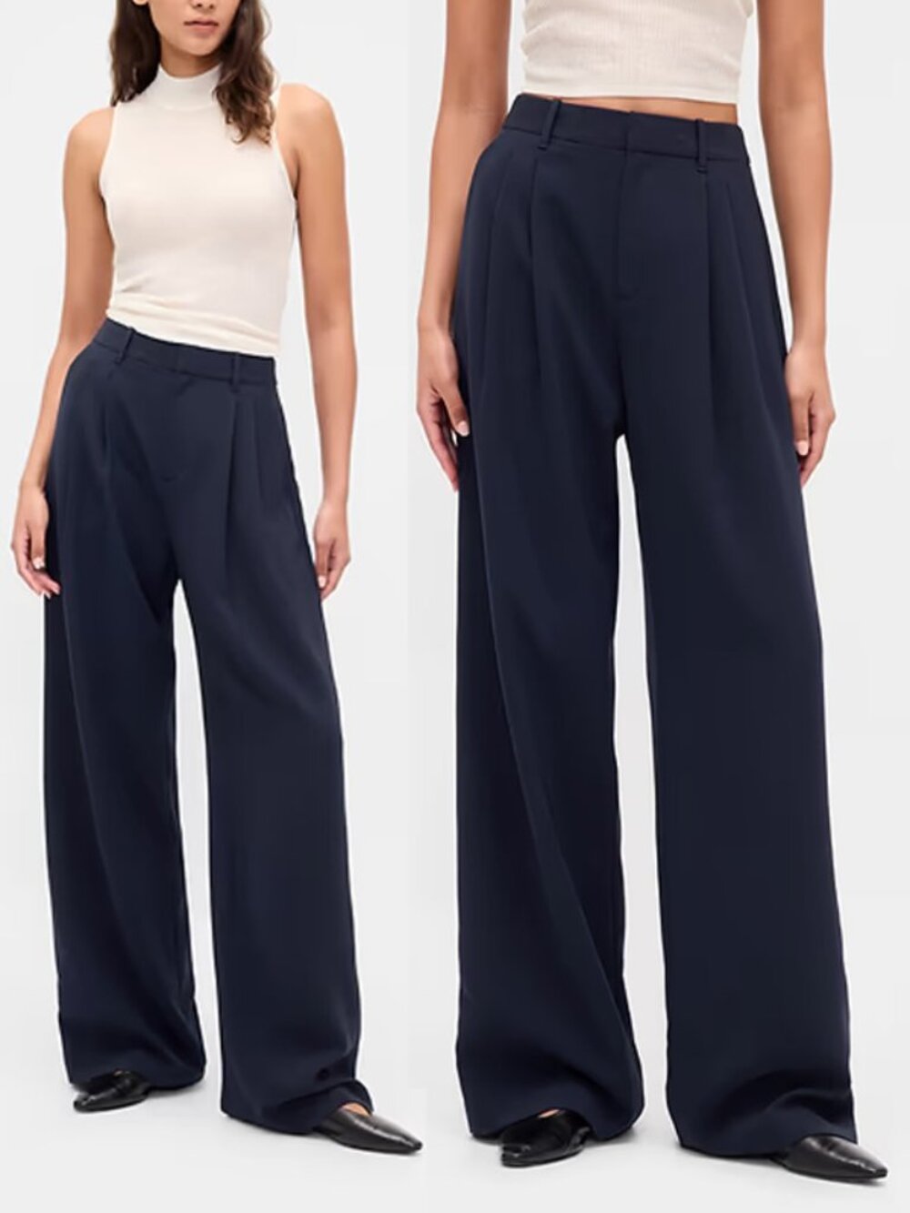 NEW Gap 365 High Rise Pleated Wide Leg Pants Trousers 4 Tall Long Navy Blue $90